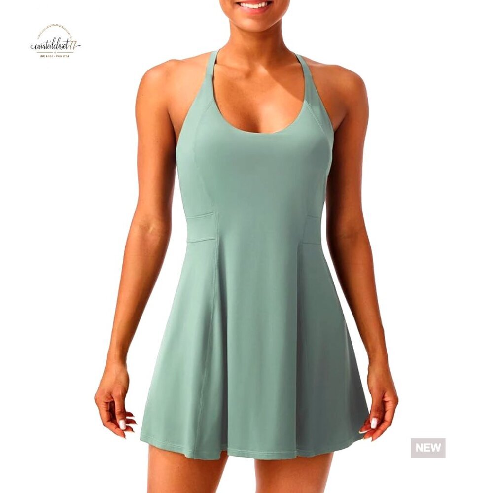 Women's Tennis Dress with Built-in Bra Adjustable Straps Workout Athletic Mini